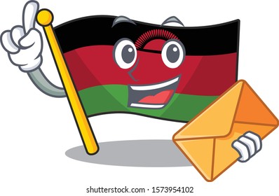 With envelope Happy face flag malawi mascot cartoon style