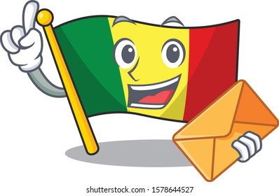 With envelope Happy face flag mali mascot cartoon style