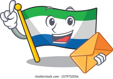 With envelope Happy face flag sierra leone mascot cartoon style