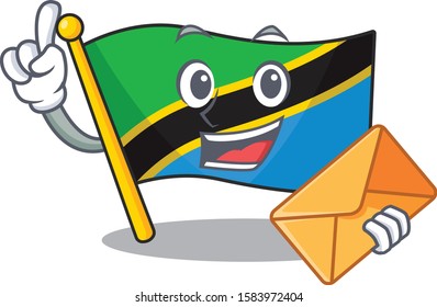 With envelope Happy face flag tanzania mascot cartoon style