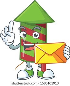 With envelope Happy face green stripes fireworks rocket mascot cartoon style