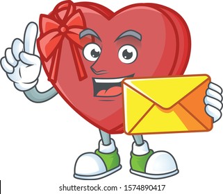 With envelope Happy face love gift box mascot cartoon style