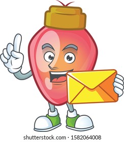 With envelope Happy face red christmas bulb mascot cartoon style