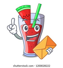 With envelope healthy watermelon juice on table cartoon