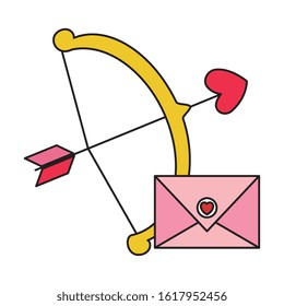 envelope with heart and arch cupid isolated icon vector illustration design