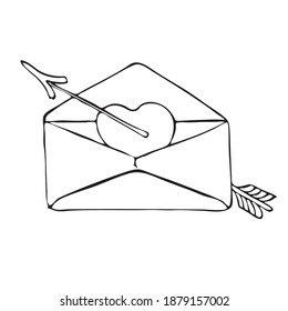 Envelope with heart and arrow. Art design for Valentine s Day, wedding, greeting card. Love concept. For valentines, women, mothers day greeting cards graphic design