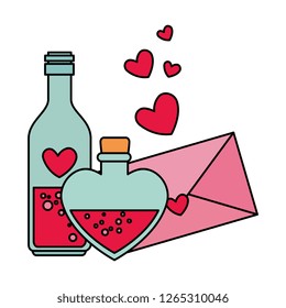 envelope with heart and bottles drink