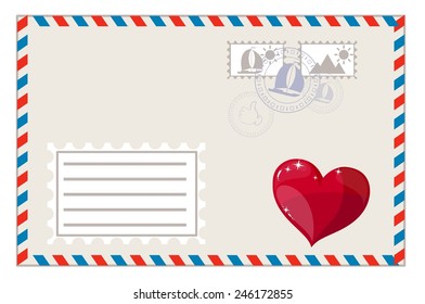 Envelope with heart and brands ready to ship, vector illustration