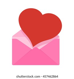 Envelope with heart. Cartoon flat vector illustration. Objects isolated on a white background.