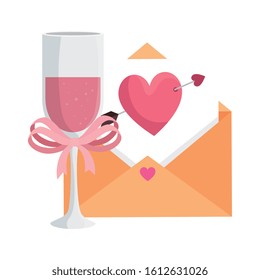 envelope with heart and cup champagne vector illustration design
