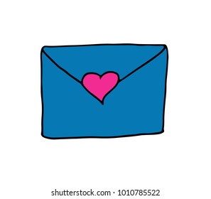 envelope with heart doodle hand drawn cartoon vector icon.