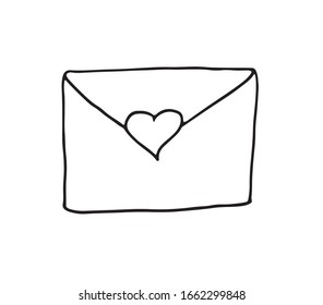 envelope with heart doodle hand drawn cartoon vector icon.