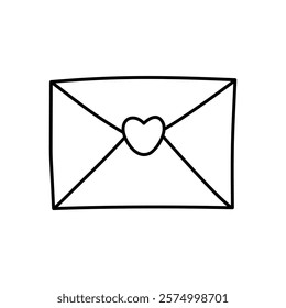 envelope with heart doodle outline on white background