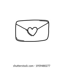 Envelope with heart Doodle vector icon. Drawing sketch illustration hand drawn cartoon line.