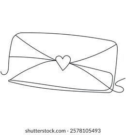 Envelope with heart drawn by hand with one line. Vector icon of love letter with continuous line, Valentine's Day concept