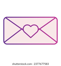 Sobre con un icono plano cardíaco. Sobre de cierre romántico con ilustración de símbolo cardíaco aislado en blanco. Diseño de estilo gradiente de carta de amor, diseñado para web y aplicación. Eps 10