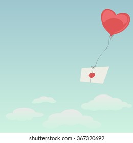 Envelope with heart flying high