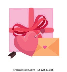 envelope with heart and gift box vector illustration design