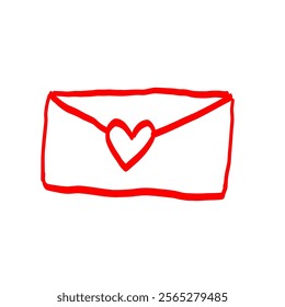 Envelope with heart hand drawn illustration. Love message. Valentine’s Day simple element.