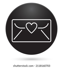 Envelope heart icon, black circle button, vector illustration.