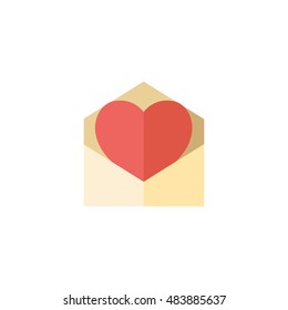 Envelope with heart icon in flat color style. Love romance receive surprise gift