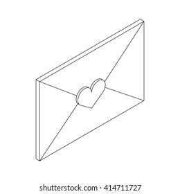 Envelope with heart icon, isometric 3d style