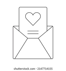 Envelope with a heart icon on white background. Love message sign