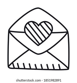envelope with heart icon over white background, line style, vector illustration