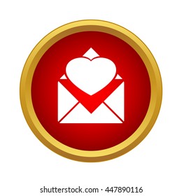 Envelope with heart icon in simple style on a white background