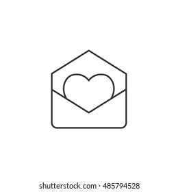 Envelope with heart icon in thin outline style. Love romance receive surprise gift