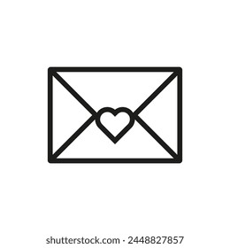 Envelope with heart icon. Vector. Line style.