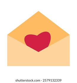 Envelope with a heart inside. Mail, love letter or stationery theme. Valentines Day element in flat style isolated on white background.