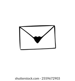 An envelope with a heart inside is shown in black and white