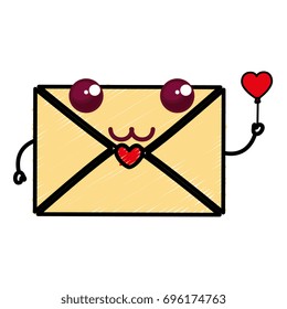 envelope with heart kawaii character