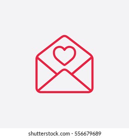 envelope with heart line icon red on white background