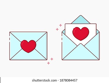 Envelope with a heart. Love letter. Valentine's card in a letter envelope.
The heart is a symbol of love. Happy Valentine's Day.