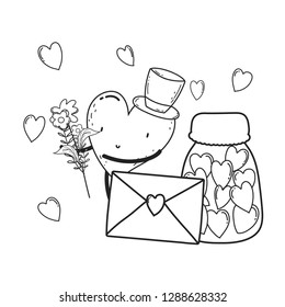 envelope with heart and mason jar
