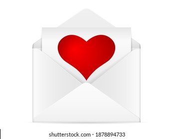 Envelope with heart on a white background. Vector illustration.