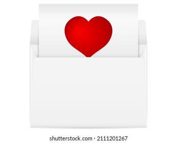 Sobre con corazón sobre fondo blanco. Ilustración vectorial.