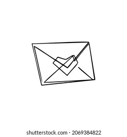 envelope, heart one line vector illustration art hand draw .