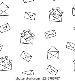 envelope with heart seamless pattern hand drawn in doodle style.