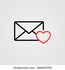 Sobre con signo cardíaco. Mensaje de amor, icono de carta romántica. Favorito, como el símbolo de correo electrónico. Ilustración vectorial.