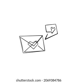 sobre, corazón, burbuja de voz una línea ilustración vectorial dibujo mano .