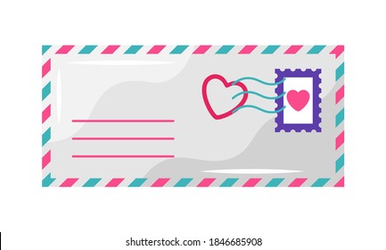Envelope with heart stamp. Happy Valentine Day symbol.