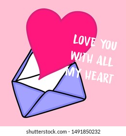 ENVELOPE WITH A HEART AND TEXT, SLOGAN PRINT VECTOR