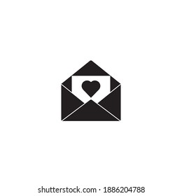 envelope with heart thin line black icon on white background, happy valentine day