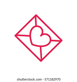 envelope with heart thin line red icon on white background, happy valentine day