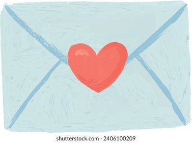envelope with heart, valentine's day envelope with a heart, send love in a letter, a love letter hand painted illustration