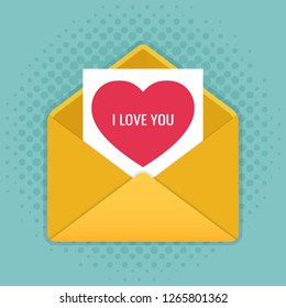 Envelope with heart. Valentines day. Vector illustration.