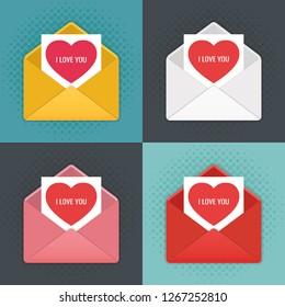 Envelope with heart. Valentines day. Vector illustration.